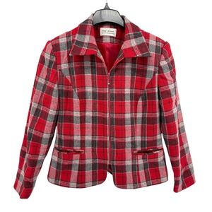 Vtg. Retro Fays Closet Womens M/L Pre-Owned Red Plaid Jacket Wool Blend Zip